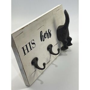 Wood & Cast‎ Iron Key  Hook Holders For Him Hers & Doggie Farmhouse